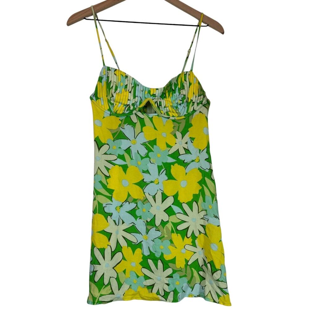 Mahina Green Floral Sweetheart Underwire Mini Dress Large NWT Cottagecore